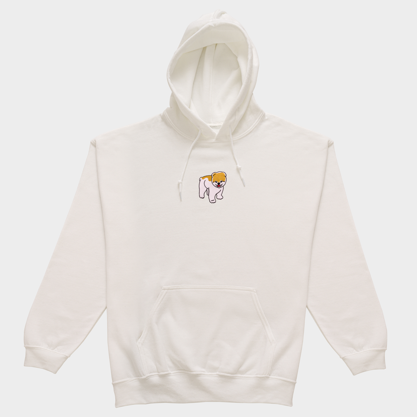 Bobby's Planet Women's Embroidered Pomeranian Hoodie from Paws Dog Cat Animals Collection in White Color#color_white