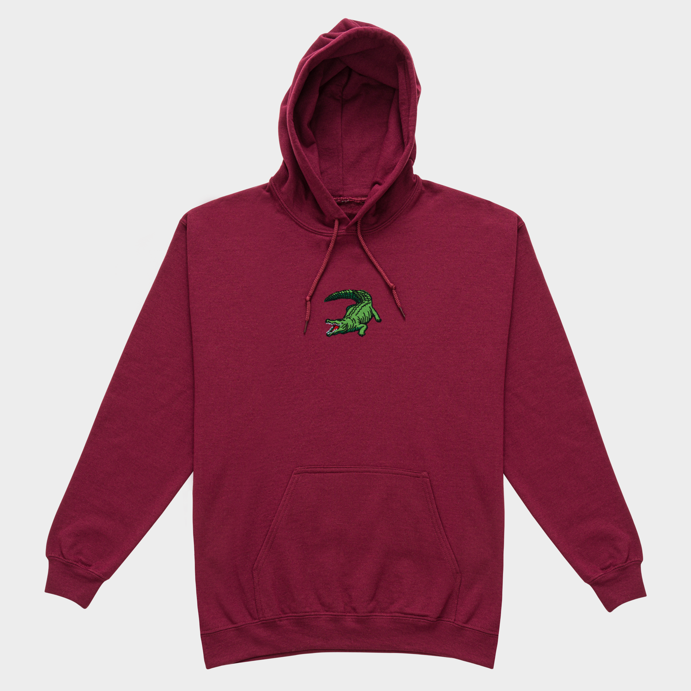 Bobby's Planet Men's Embroidered Saltwater Crocodile Hoodie from Australia Down Under Animals Collection in Maroon Color#color_maroon