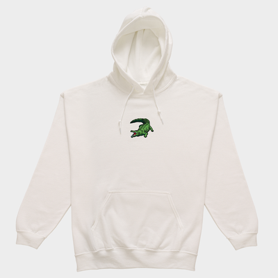 Bobby's Planet Men's Embroidered Saltwater Crocodile Hoodie from Australia Down Under Animals Collection in White Color#color_white