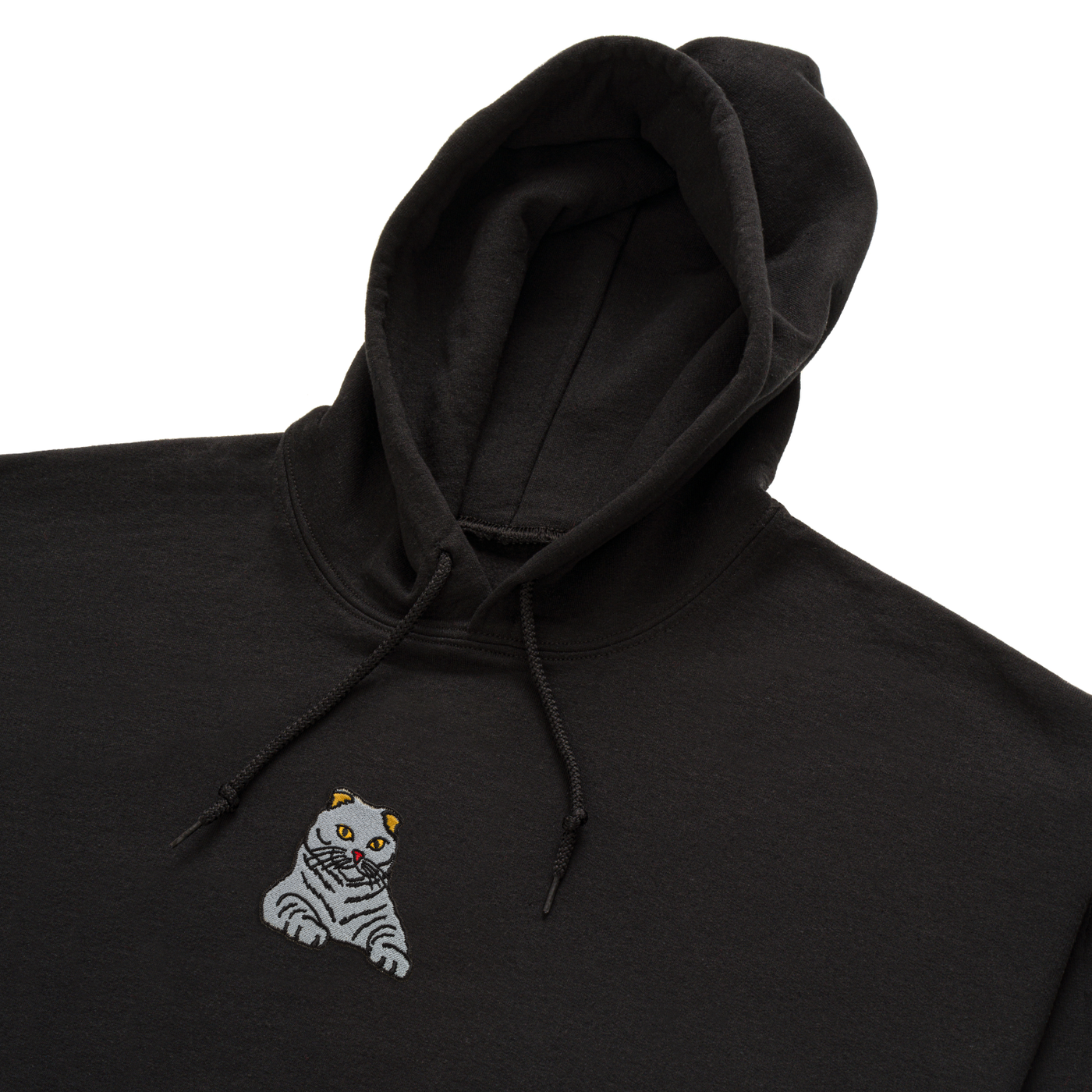 Bobby's Planet Women's Embroidered Scottish Fold Hoodie from Paws Dog Cat Animals Collection in Black Color#color_black