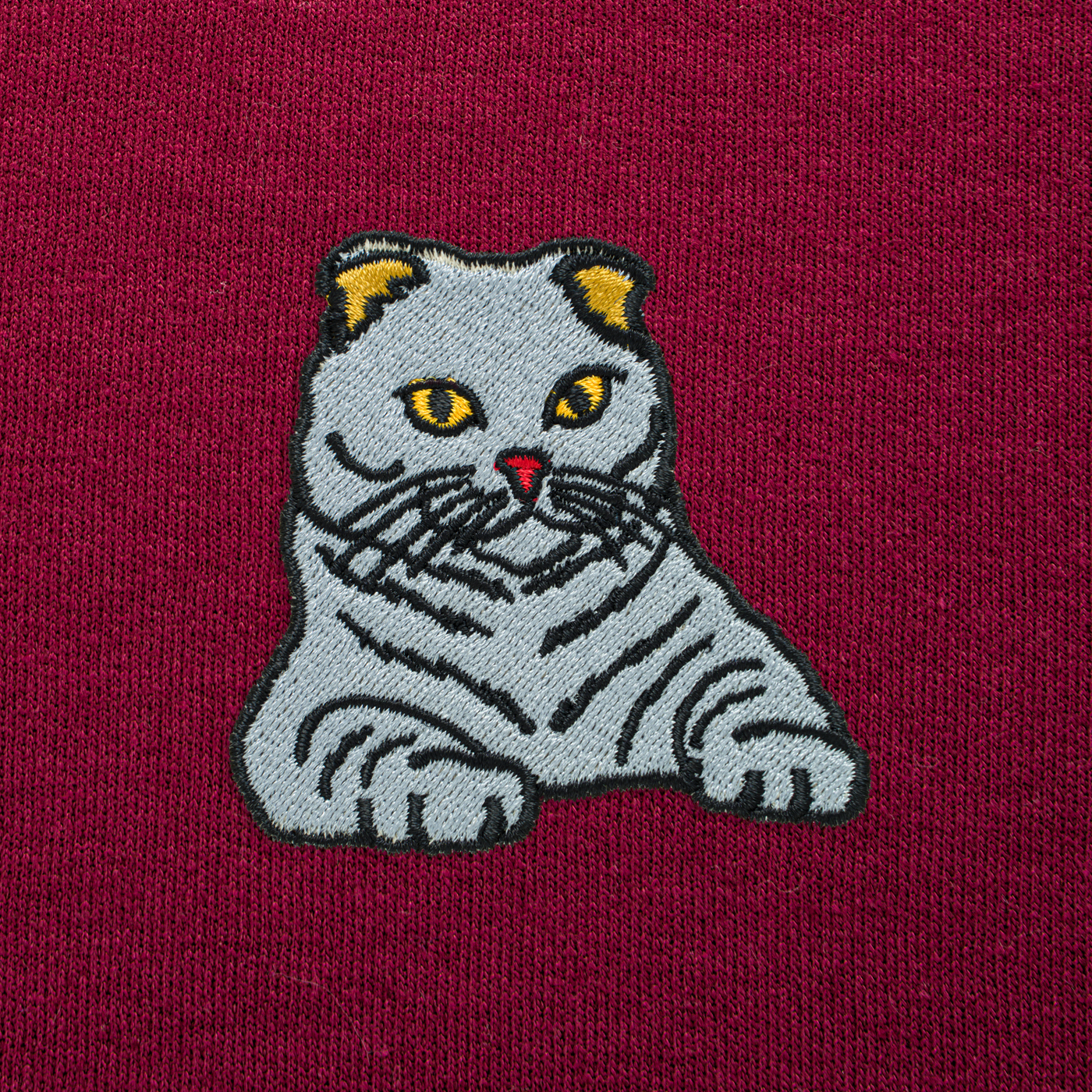 Bobby's Planet Women's Embroidered Scottish Fold Hoodie from Paws Dog Cat Animals Collection in Maroon Color#color_maroon