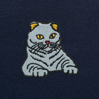 Bobby's Planet Women's Embroidered Scottish Fold Hoodie from Paws Dog Cat Animals Collection in Navy Color#color_navy