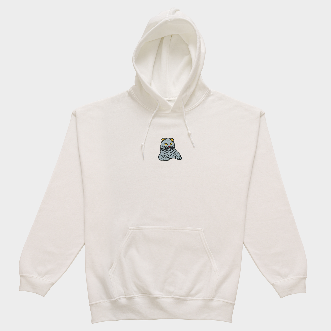 Bobby's Planet Men's Embroidered Scottish Fold Hoodie from Paws Dog Cat Animals Collection in White Color#color_white