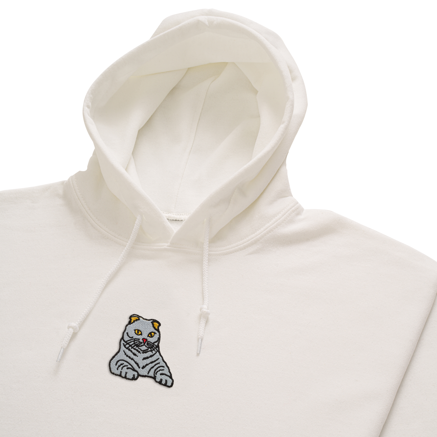 Bobby's Planet Men's Embroidered Scottish Fold Hoodie from Paws Dog Cat Animals Collection in White Color#color_white