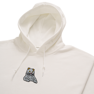 Bobby's Planet Women's Embroidered Scottish Fold Hoodie from Paws Dog Cat Animals Collection in White Color#color_white