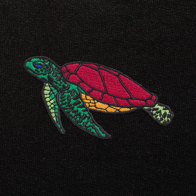 Bobby's Planet Men's Embroidered Sea Turtle Hoodie from Seven Seas Fish Animals Collection in Black Color#color_black