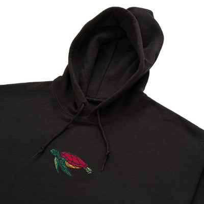 Bobby's Planet Men's Embroidered Sea Turtle Hoodie from Seven Seas Fish Animals Collection in Black Color#color_black