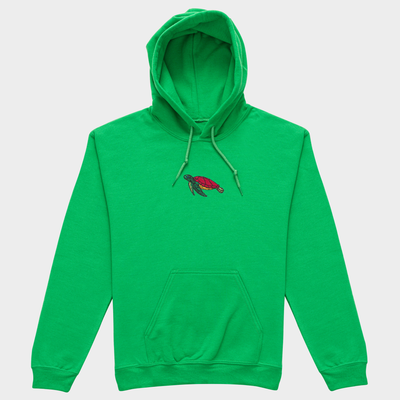 Bobby's Planet Women's Embroidered Sea Turtle Hoodie from Seven Seas Fish Animals Collection in Irish Green Color#color_irish-green