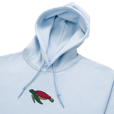 Bobby's Planet Women's Embroidered Sea Turtle Hoodie from Seven Seas Fish Animals Collection in Light Blue Color#color_light-blue