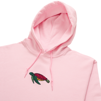 Bobby's Planet Women's Embroidered Sea Turtle Hoodie from Seven Seas Fish Animals Collection in Light Pink Color#color_light-pink