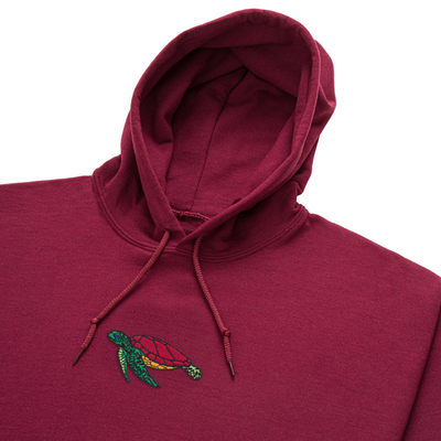 Bobby's Planet Men's Embroidered Sea Turtle Hoodie from Seven Seas Fish Animals Collection in Maroon Color#color_maroon