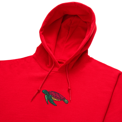 Bobby's Planet Women's Embroidered Sea Turtle Hoodie from Seven Seas Fish Animals Collection in Red Color#color_red