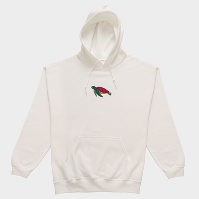Bobby's Planet Women's Embroidered Sea Turtle Hoodie from Seven Seas Fish Animals Collection in White Color#color_white