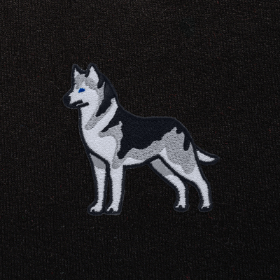 Bobby's Planet Women's Embroidered Siberian Husky Hoodie from Paws Dog Cat Animals Collection in Black Color#color_black