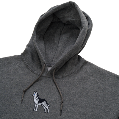 Bobby's Planet Men's Embroidered Siberian Husky Hoodie from Paws Dog Cat Animals Collection in Dark Grey Heather Color#color_dark-grey-heather