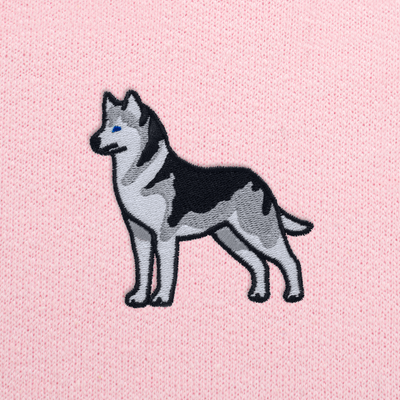Bobby's Planet Women's Embroidered Siberian Husky Hoodie from Paws Dog Cat Animals Collection in Light Pink Color#color_light-pink
