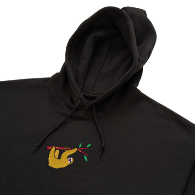 Bobby's Planet Men's Embroidered Sloth Hoodie from South American Amazon Animals Collection in Black Color#color_black