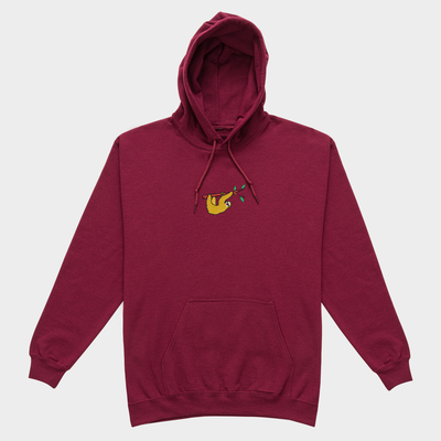 Bobby's Planet Men's Embroidered Sloth Hoodie from South American Amazon Animals Collection in Maroon Color#color_maroon