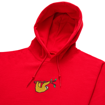 Bobby's Planet Women's Embroidered Sloth Hoodie from South American Amazon Animals Collection in Red Color#color_red