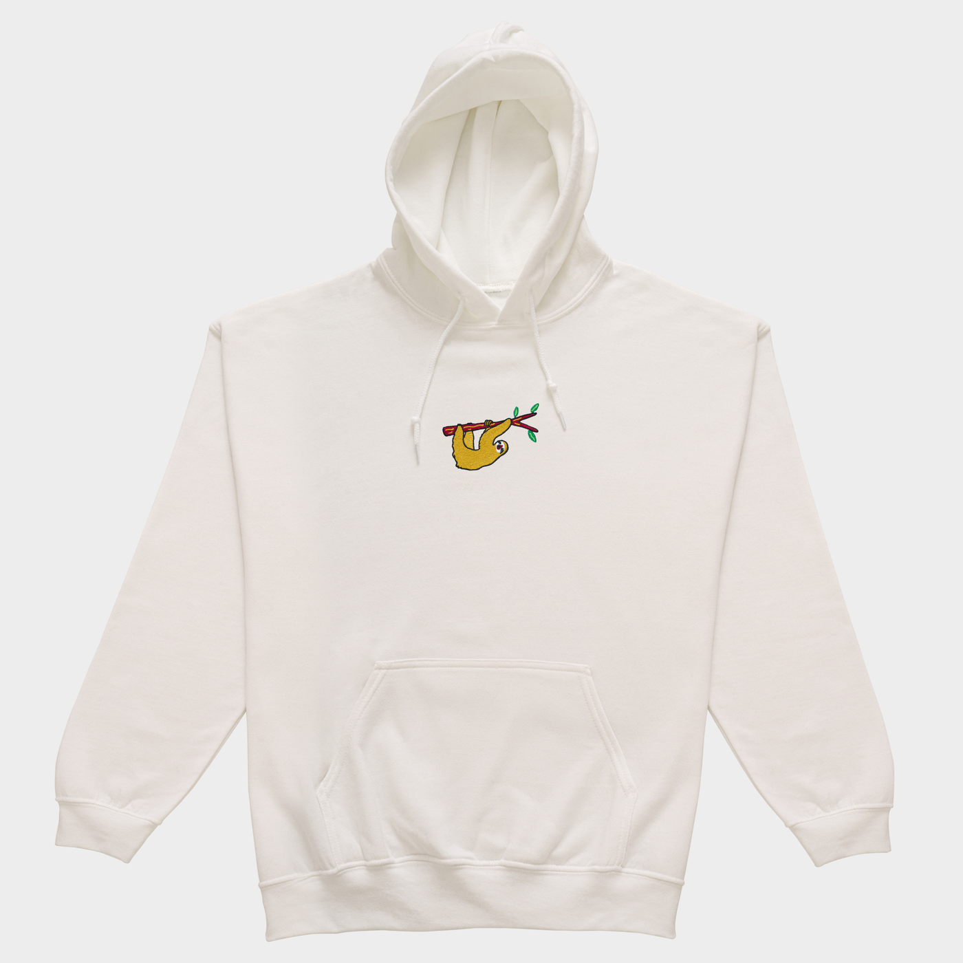 Bobby's Planet Men's Embroidered Sloth Hoodie from South American Amazon Animals Collection in White Color#color_white