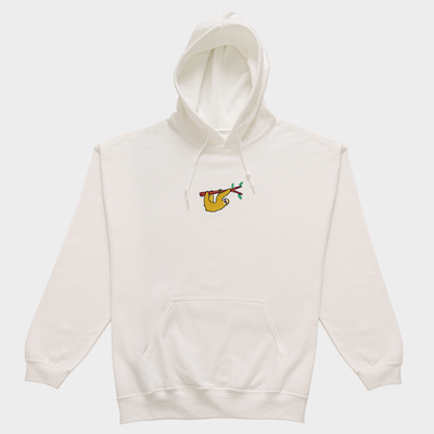 Bobby's Planet Men's Embroidered Sloth Hoodie from South American Amazon Animals Collection in White Color#color_white