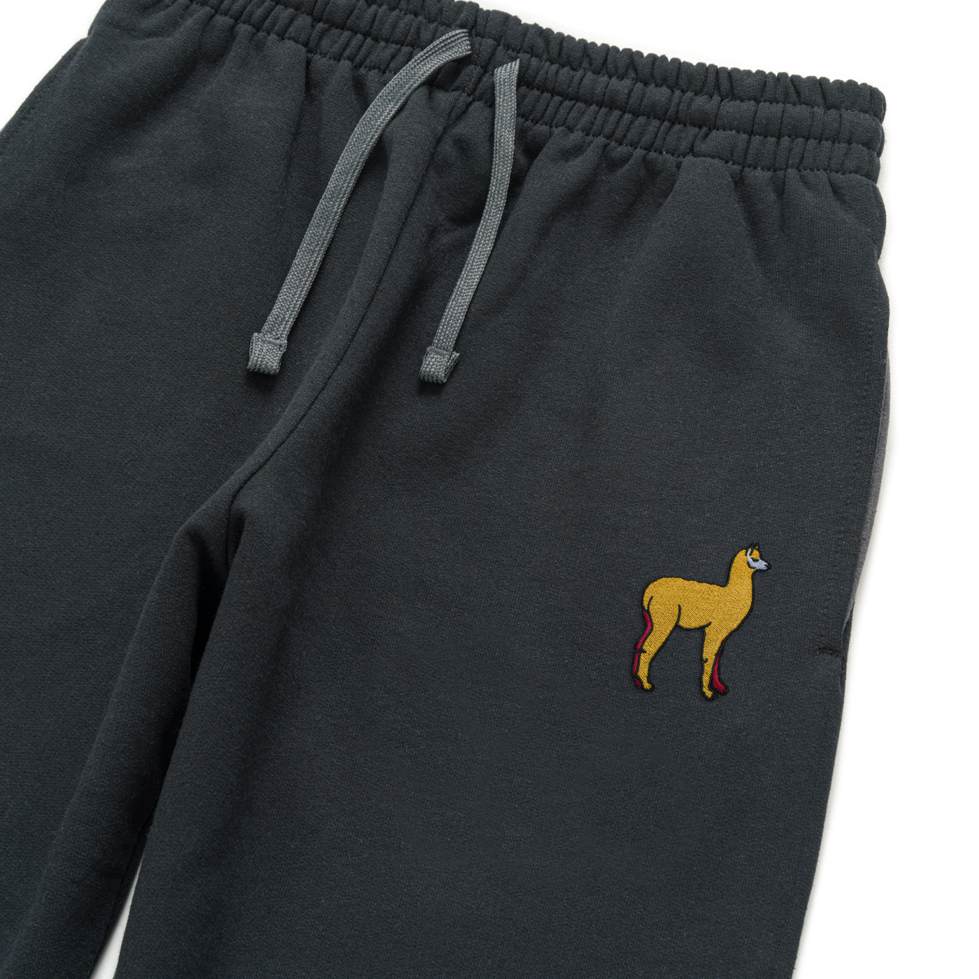 Bobby's Planet Unisex Embroidered Alpaca Joggers from South American Amazon Animals Collection in Black Color#color_black
