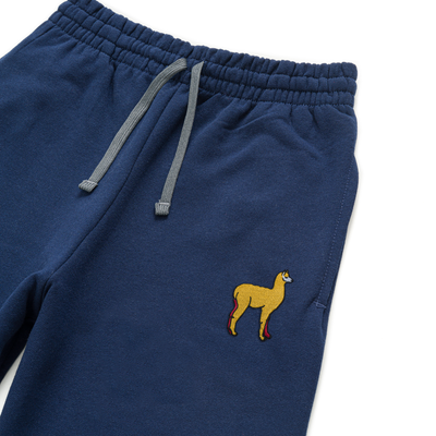 Bobby's Planet Unisex Embroidered Alpaca Joggers from South American Amazon Animals Collection in Navy Color#color_navy