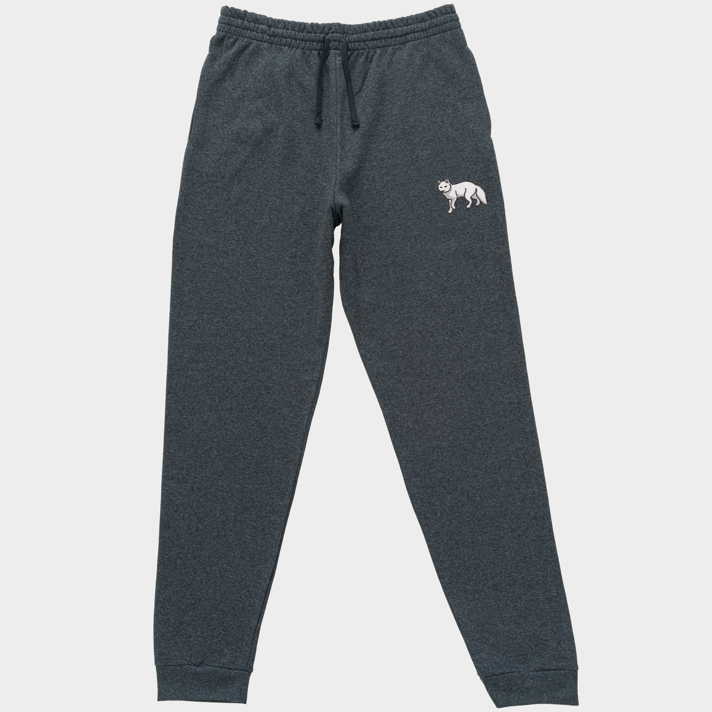 Bobby's Planet Unisex Embroidered Arctic Fox Joggers from Arctic Polar Animals Collection in Black Heather Color#color_black-heather