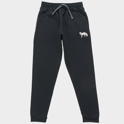 Bobby's Planet Unisex Embroidered Arctic Fox Joggers from Arctic Polar Animals Collection in Black Color#color_black