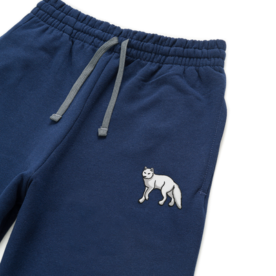 Bobby's Planet Unisex Embroidered Arctic Fox Joggers from Arctic Polar Animals Collection in Navy Color#color_navy