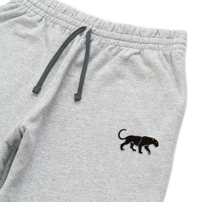 Bobby's Planet Unisex Embroidered Black Jaguar Joggers from South American Amazon Animals Collection in Athletic Heather Color#color_athletic-heather