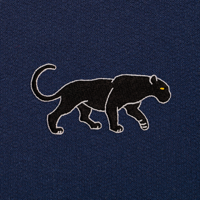 Bobby's Planet Unisex Embroidered Black Jaguar Joggers from South American Amazon Animals Collection in Navy Color#color_navy