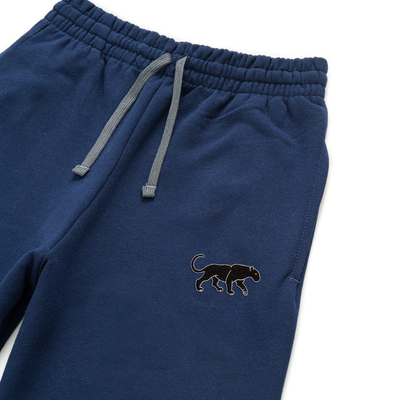 Bobby's Planet Unisex Embroidered Black Jaguar Joggers from South American Amazon Animals Collection in Navy Color#color_navy