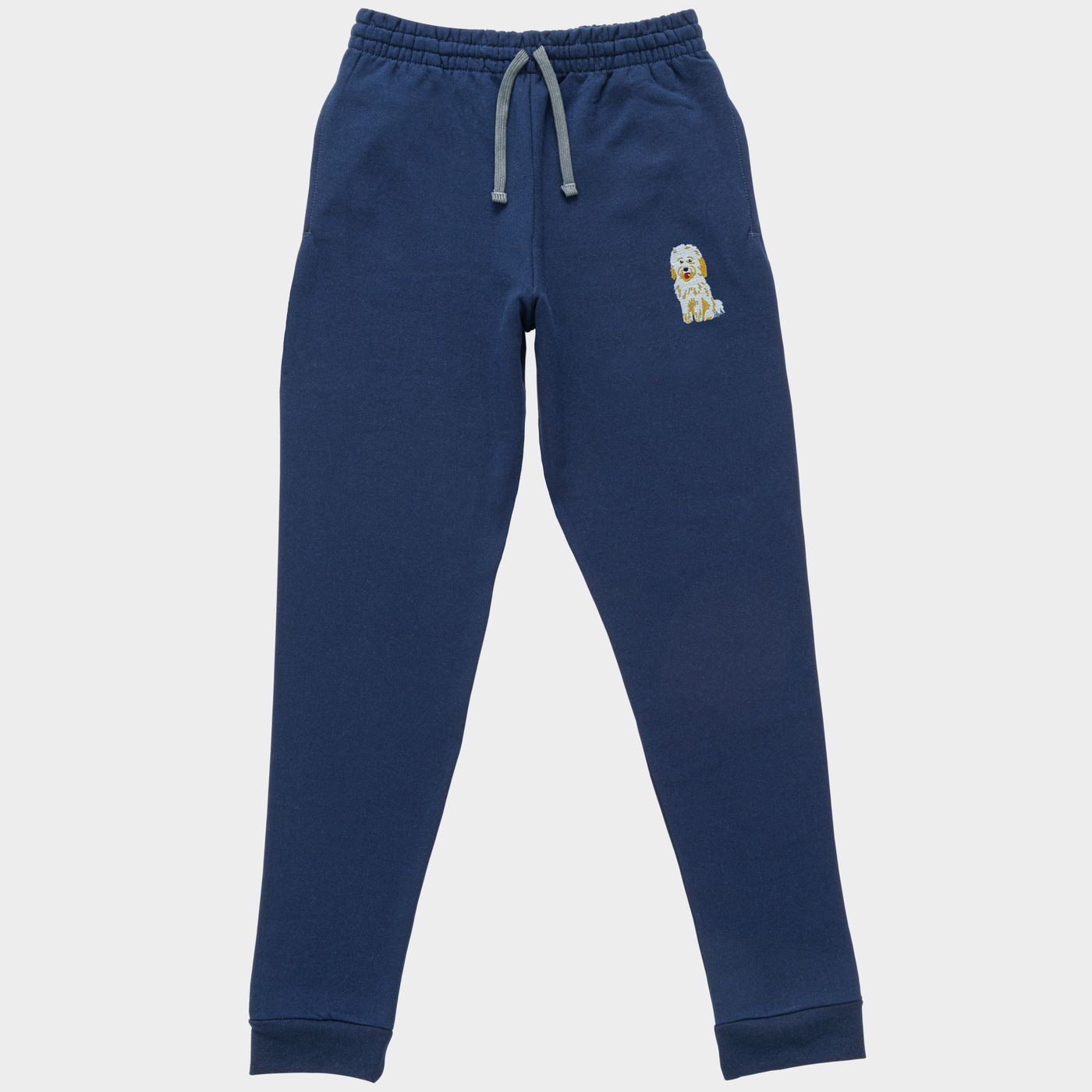 Bobby's Planet Unisex Embroidered Poodle Joggers from Bobbys Planet Toy Poodle Collection in Navy Color#color_navy