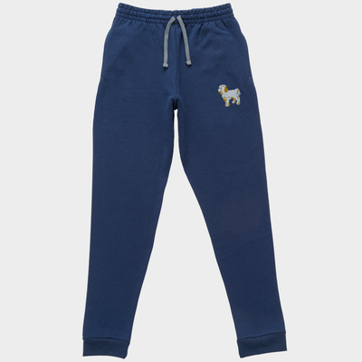 Bobby's Planet Unisex Embroidered Poodle Joggers from Bobbys Planet Toy Poodle Collection in Navy Color#color_navy