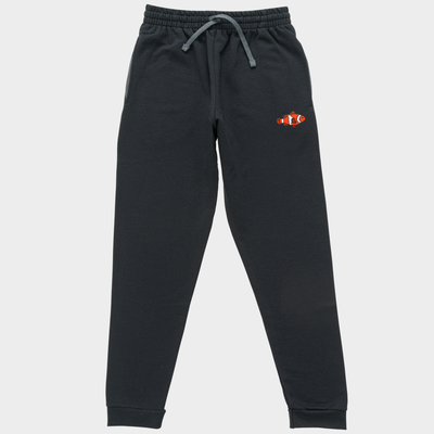Bobby's Planet Unisex Embroidered Clownfish Joggers from Seven Seas Fish Animals Collection in Black Color#color_black