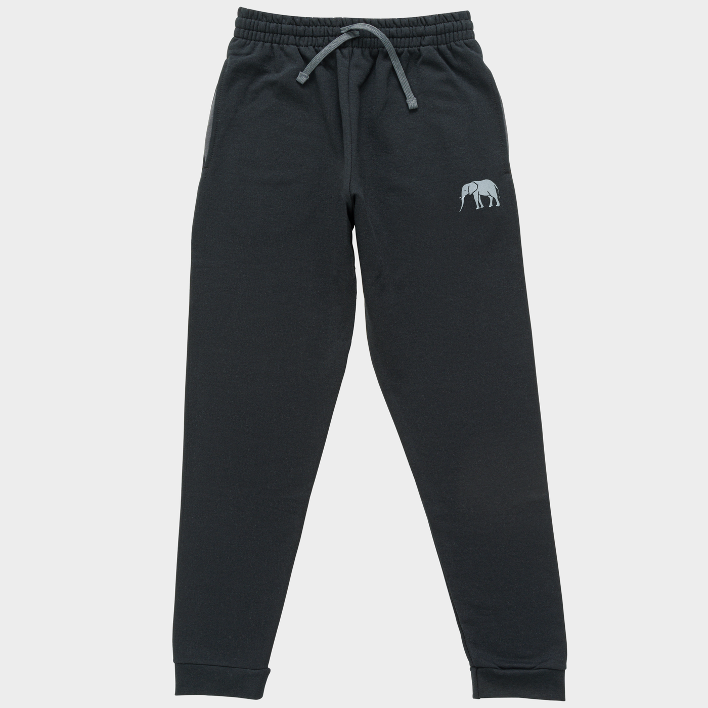 Bobby's Planet Unisex Embroidered Elephant Joggers from African Animals Collection in Black Color#color_black