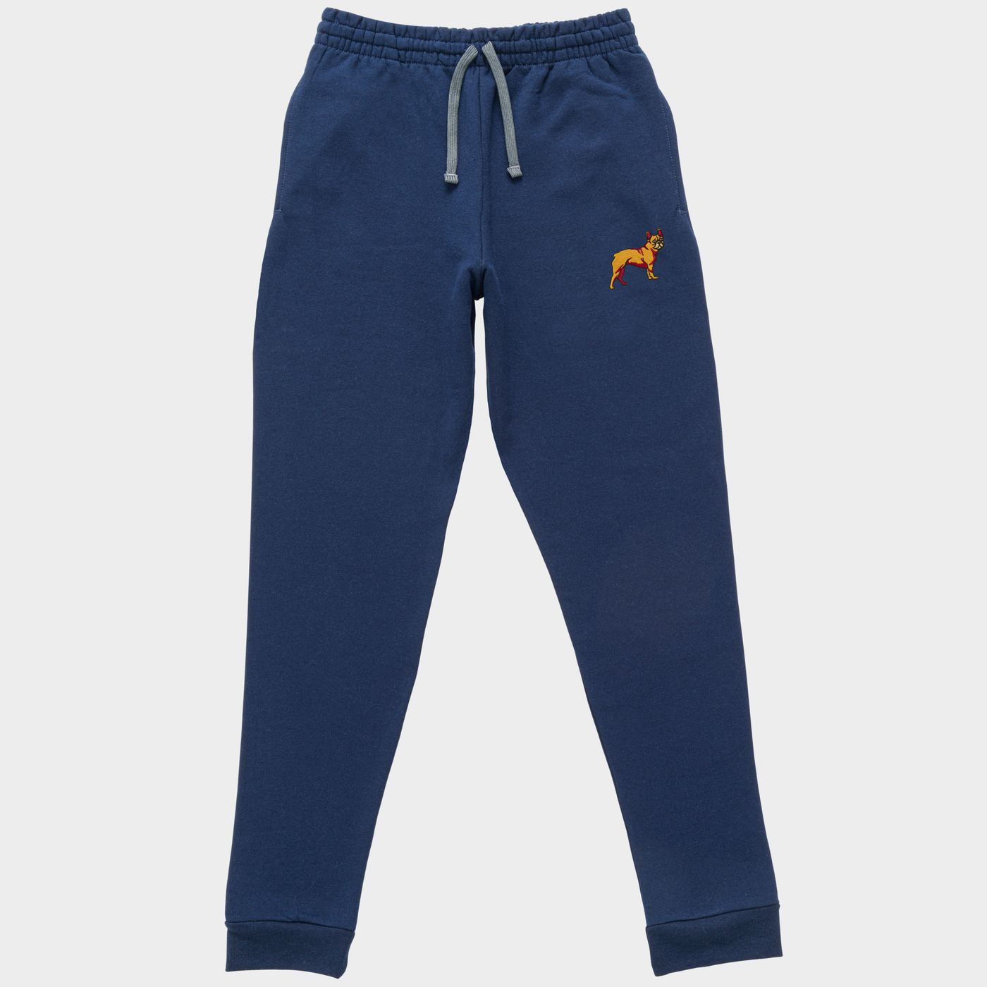 Bobby's Planet Unisex Embroidered French Bulldog Joggers from Paws Dog Cat Animals Collection in Navy Color#color_navy