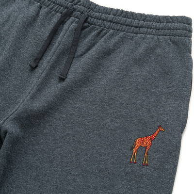 Bobby's Planet Unisex Embroidered Giraffe Joggers from African Animals Collection in Black Heather Color#color_black-heather