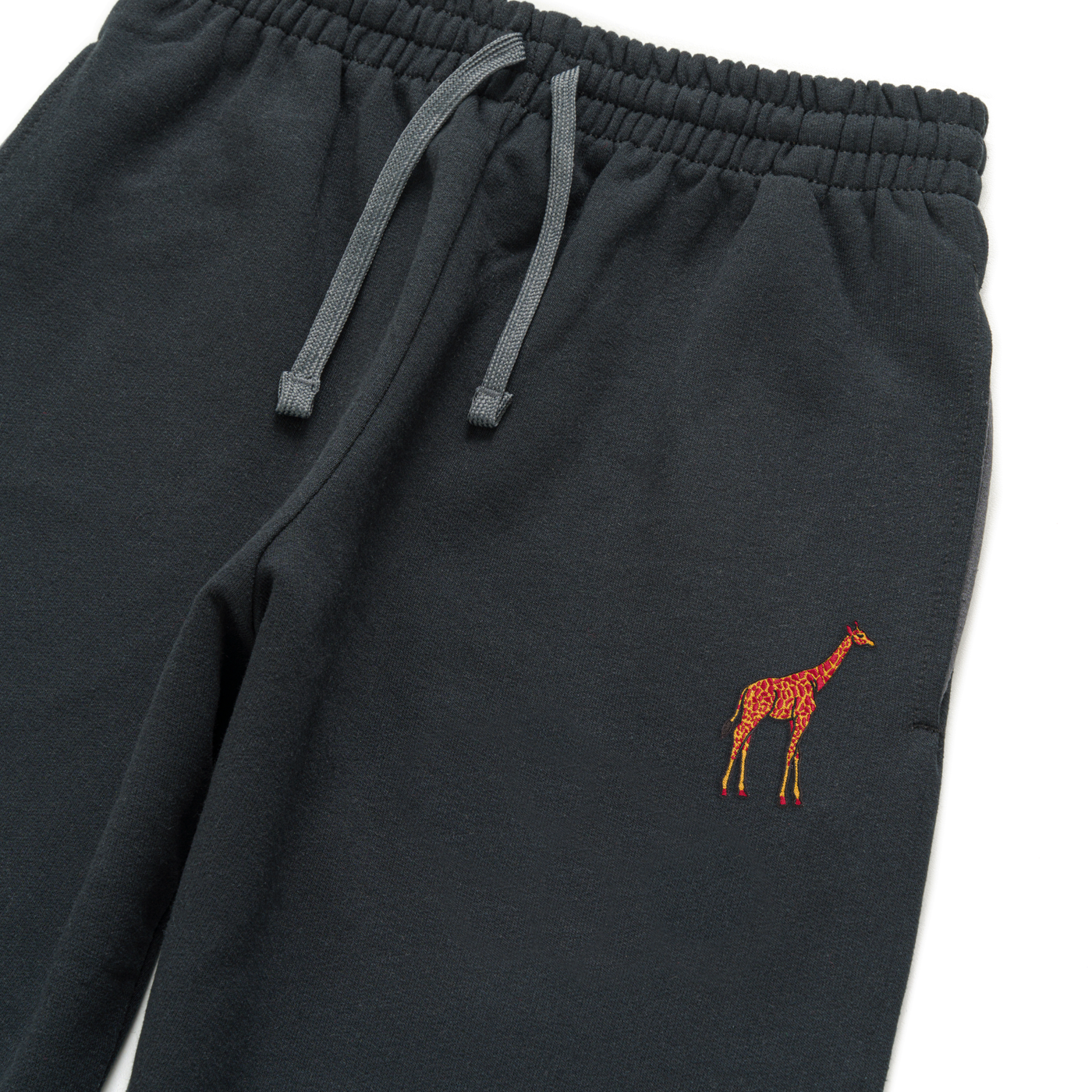 Bobby's Planet Unisex Embroidered Giraffe Joggers from African Animals Collection in Black Color#color_black