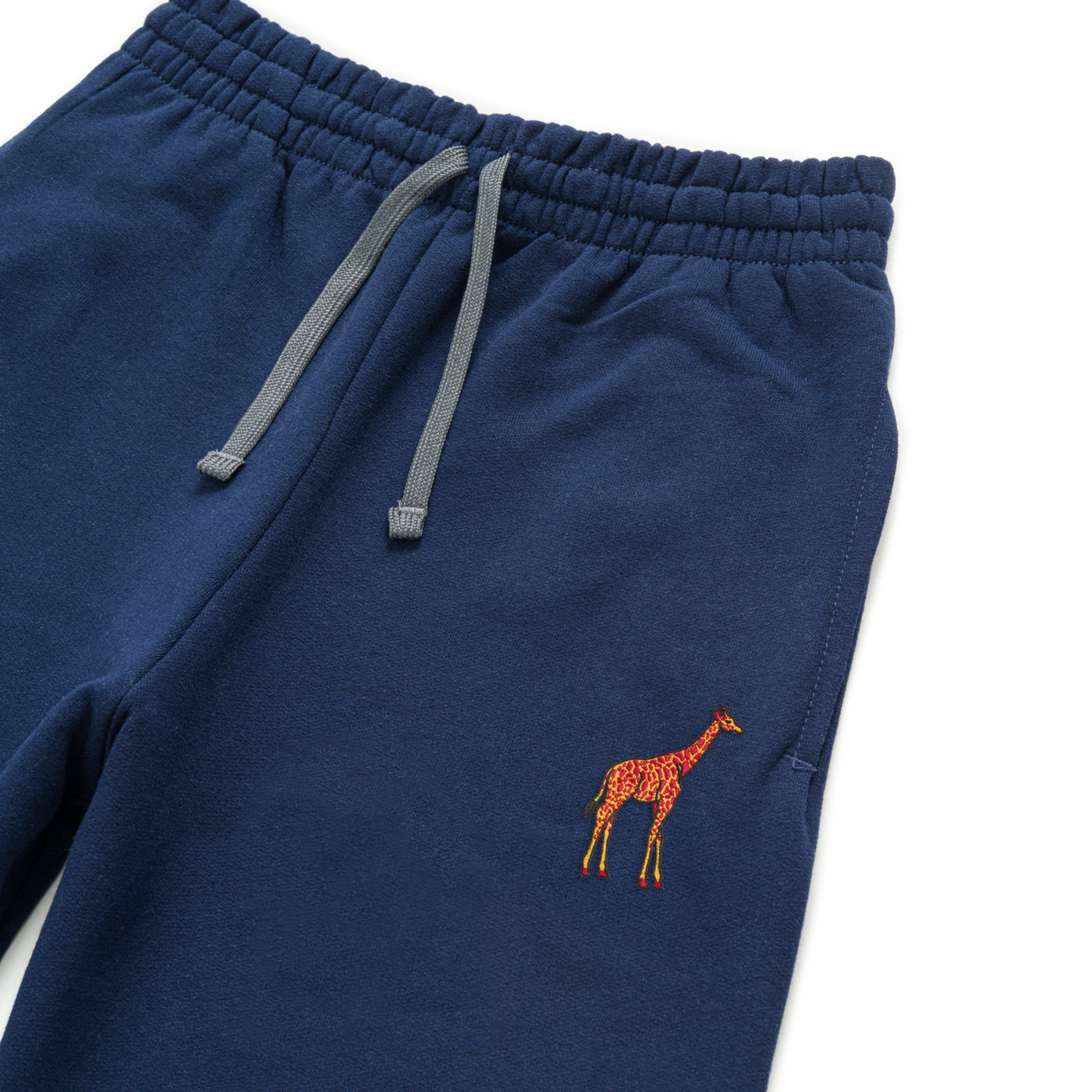 Bobby's Planet Unisex Embroidered Giraffe Joggers from African Animals Collection in Navy Color#color_navy