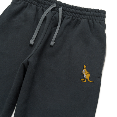 Bobby's Planet Unisex Embroidered Kangaroo Joggers from Australia Down Under Animals Collection in Black Color#color_black