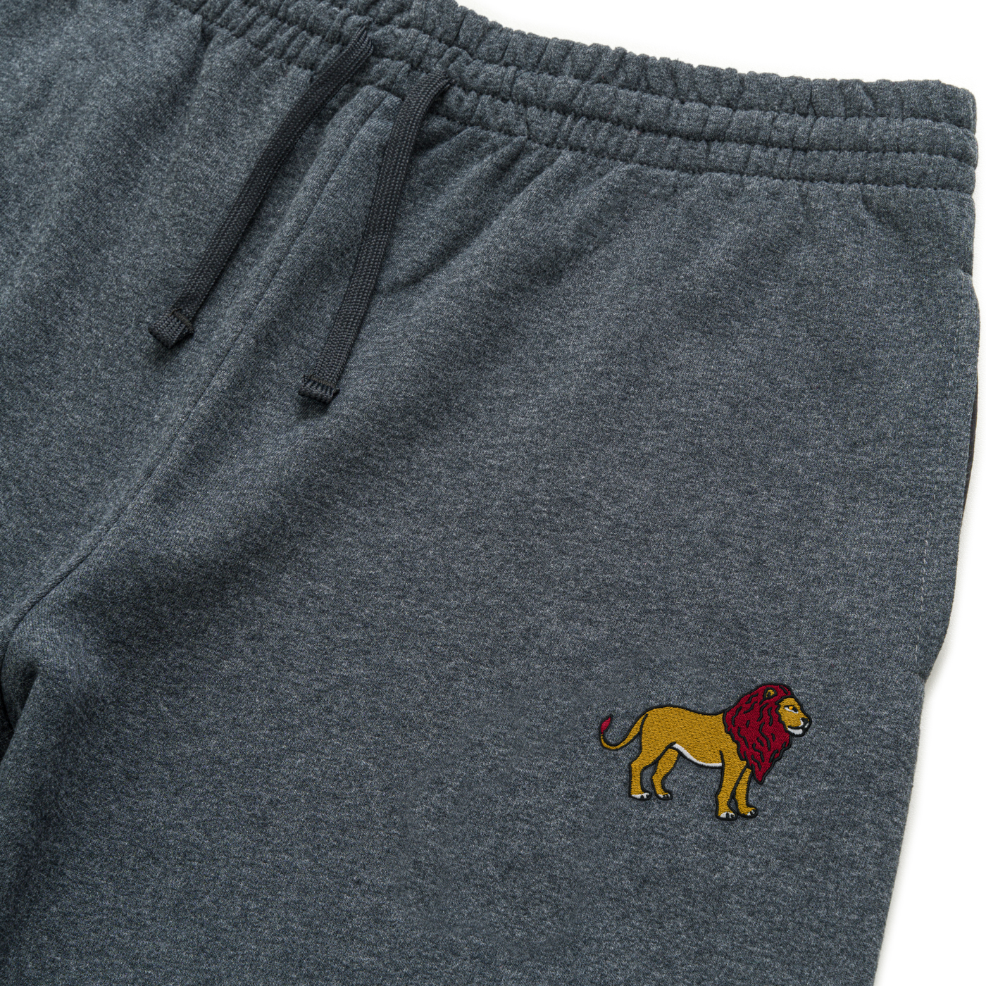 Bobby's Planet Unisex Embroidered Lion Joggers from African Animals Collection in Black Heather Color#color_black-heather