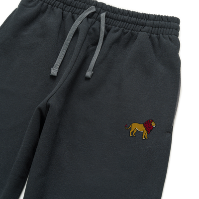 Bobby's Planet Unisex Embroidered Lion Joggers from African Animals Collection in Black Color#color_black
