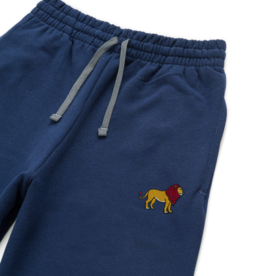 Bobby's Planet Unisex Embroidered Lion Joggers from African Animals Collection in Navy Color#color_navy