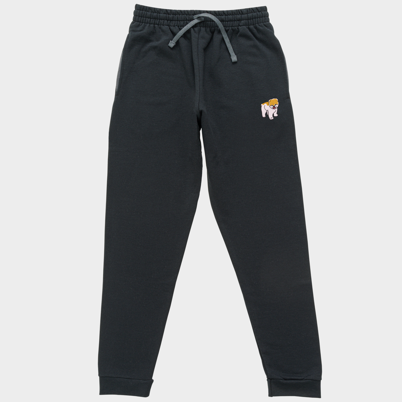 Bobby's Planet Unisex Embroidered Pomeranian Joggers from Paws Dog Cat Animals Collection in Black Color#color_black
