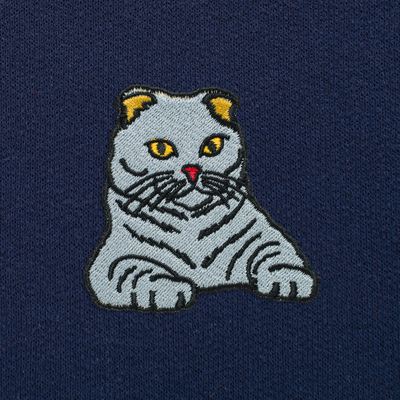 Bobby's Planet Unisex Embroidered Scottish Fold Joggers from Paws Dog Cat Animals Collection in Navy Color#color_navy