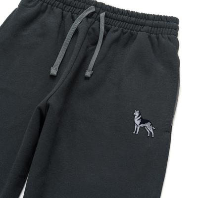 Bobby's Planet Unisex Embroidered Siberian Husky Joggers from Paws Dog Cat Animals Collection in Black Color#color_black