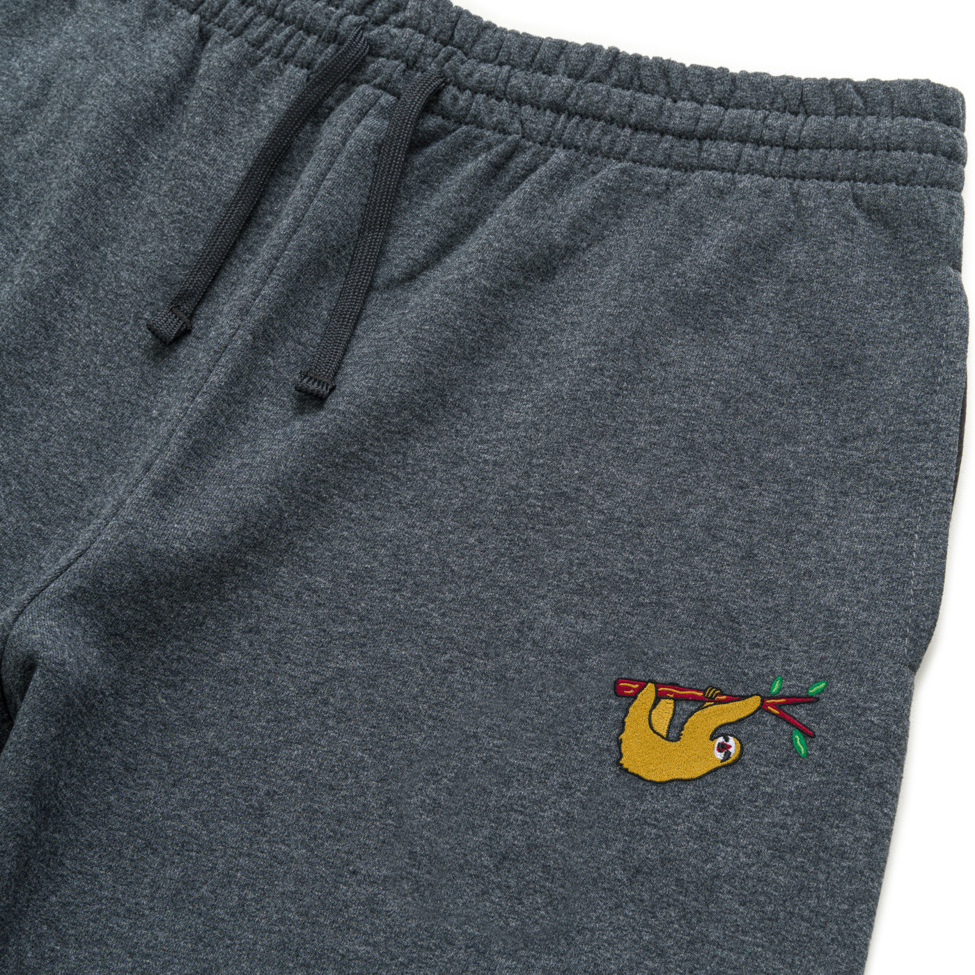 Bobby's Planet Unisex Embroidered Sloth Joggers from South American Amazon Animals Collection in Black Heather Color#color_black-heather