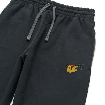 Bobby's Planet Unisex Embroidered Sloth Joggers from South American Amazon Animals Collection in Black Color#color_black